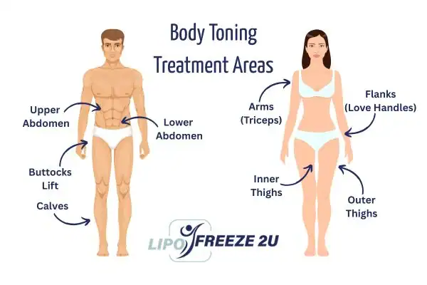 Graphic showing where you can have Body toning Treatment Warrington on your body